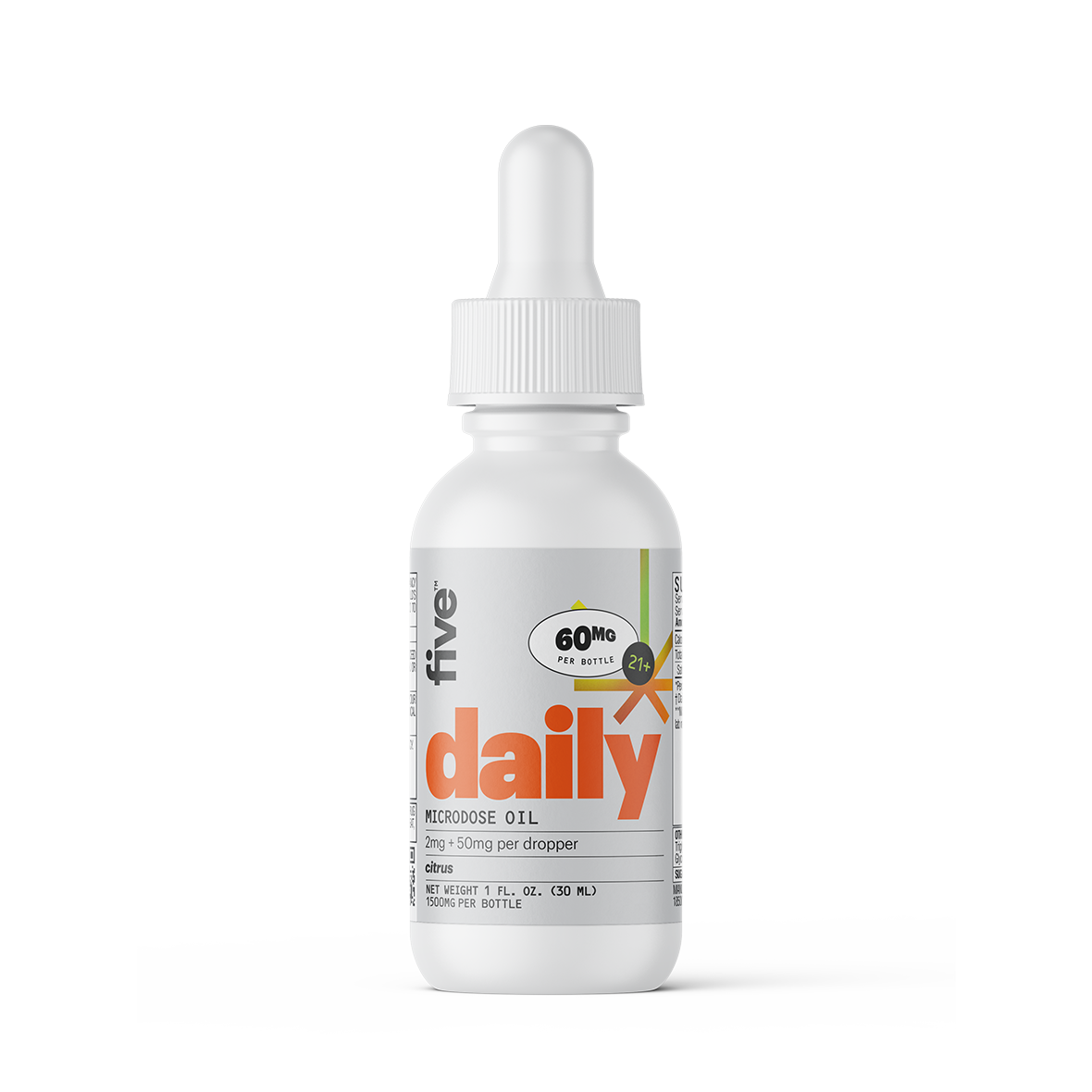 daily MICRODOSE OIL citrus 60MG PER BOTTLE 21+ 2mg + 50mg per dropper NET WEIGHT 1 FL. OZ. (30 ML) 1500MG PER BOTTLE