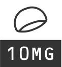 Leaf-shaped capsule icon above a black label reading 10MG