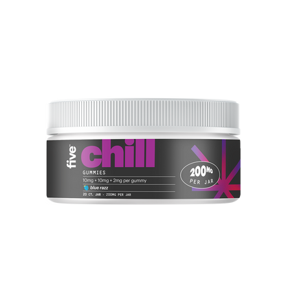 five chill GUMMIES 10mg + 10mg + 2mg per gummy blue razz 20 CT. JAR - 200MG PER JAR