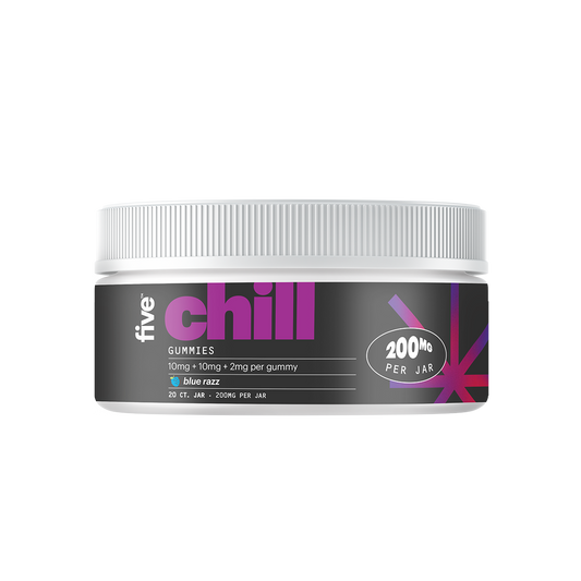 five chill GUMMIES 10mg + 10mg + 2mg per gummy blue razz 20 CT. JAR - 200MG PER JAR