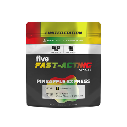 FAST-ACTING gummies, Pineapple Express flavor — 150 MG per pouch, 15 MG per gummy, Limited Edition