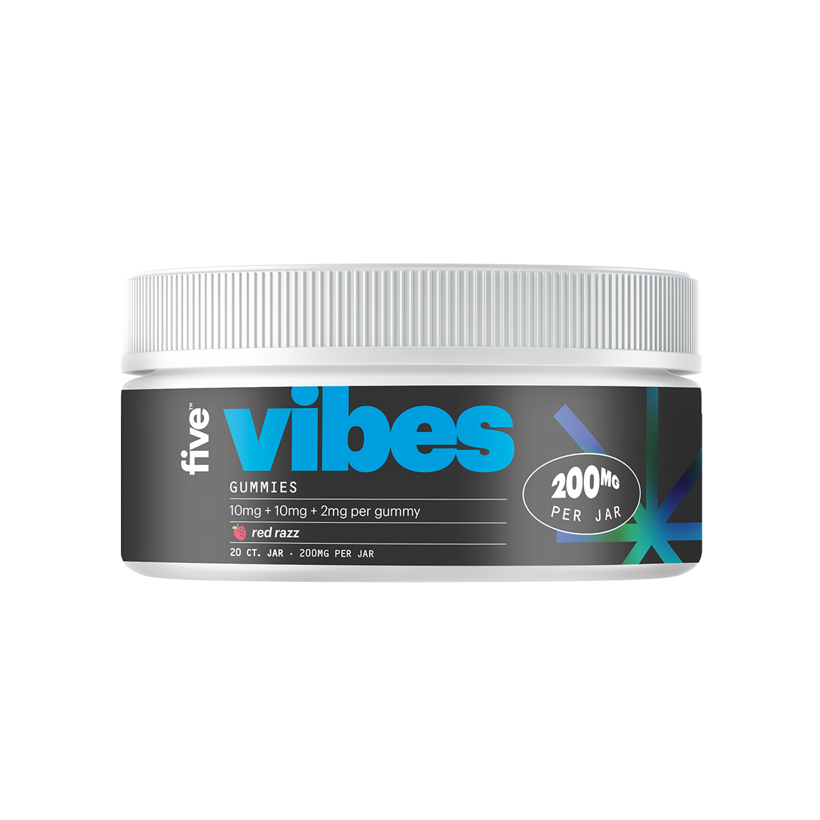 vibes GUMMIES 10mg + 10mg + 2mg per gummy red razz 20 CT. JAR 200MG PER JAR
