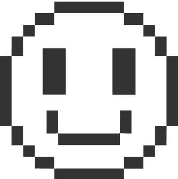 Gray pixelated smiling face (simple smiley) on black background